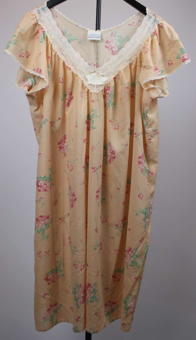 Quiet Moments Nightgown – 1X, Made in USA, Floral, Lace Trim, 40” Length